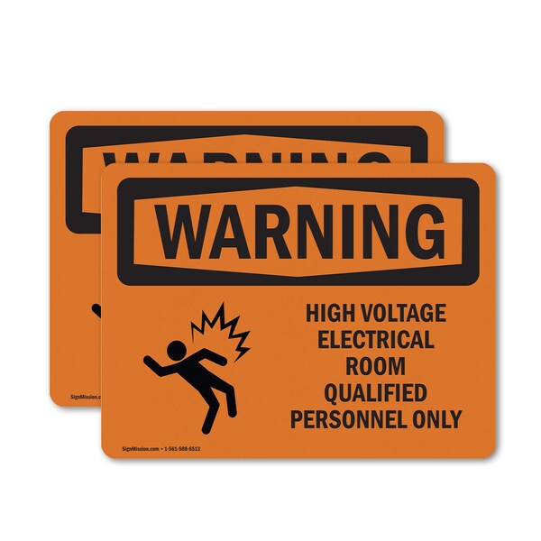 Signmission High Voltage Electrical Room With Symbol OSHA Warning Sign, Vinyl Decal, 10in W x 7in L, 2PK OS-2PACK-WS-D-710-L-12179 - main